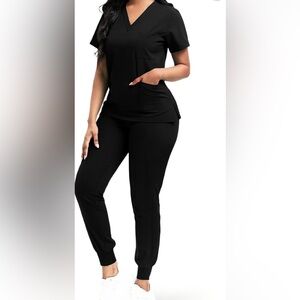 Fabletics Black Scrub Set with V-Neck Top and Joggers. gently worn.